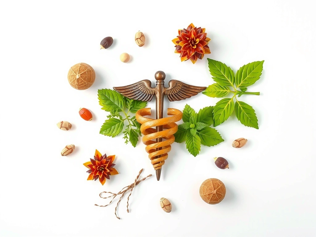 Heilkräuter und medizinische Symbole auf einem sauberen, hellen Hintergrund